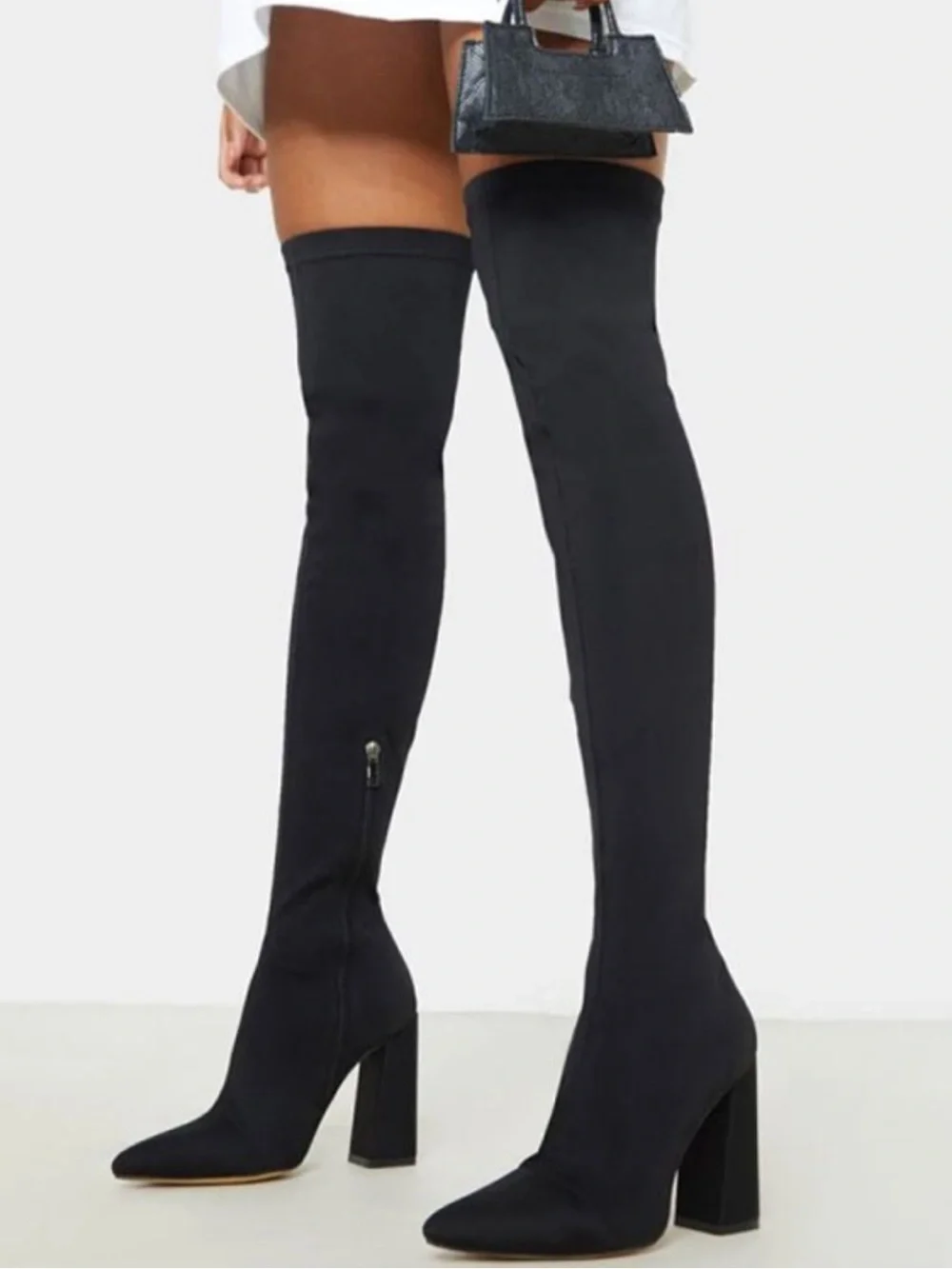 Pretty Little Thing Thigh High Lycra Boots